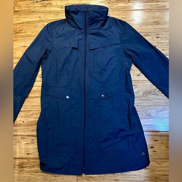 Cole Haan Navy Blue Hooded Multi Pocket Lightweight Trench Rain Coat Size L - Picture 8 of 11
